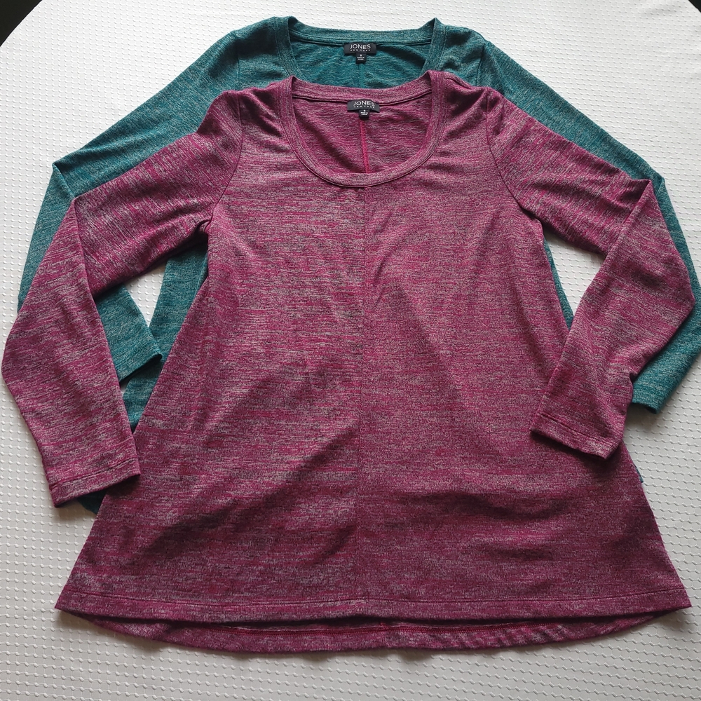 Jones New York Womens Small 1 Teal Heathered & 1 Dark Pink Long Sleeve Knit Top